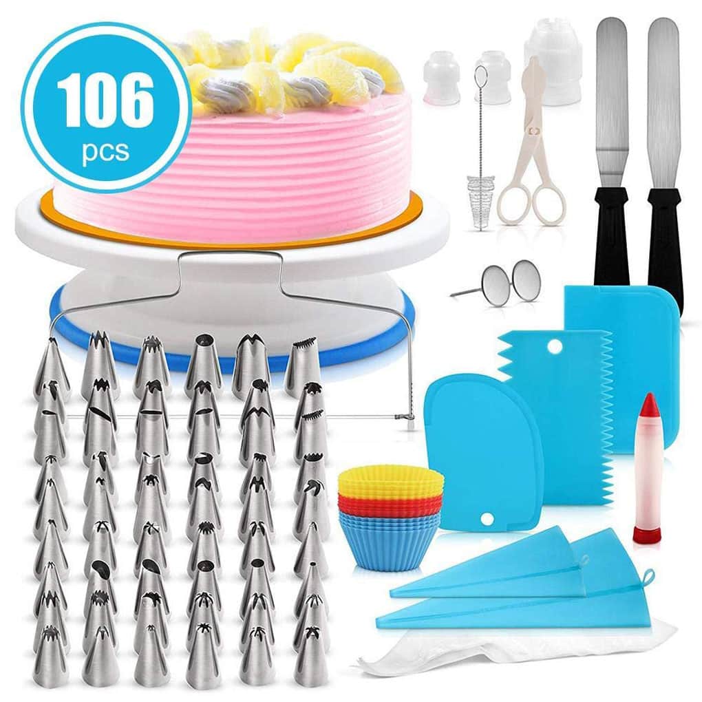 106Pcs/Set Cake Decorating Kit Supplies with Revolving Stand Cake ...