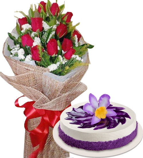 12 Red Roses with Ube Cake Delivery to Manila