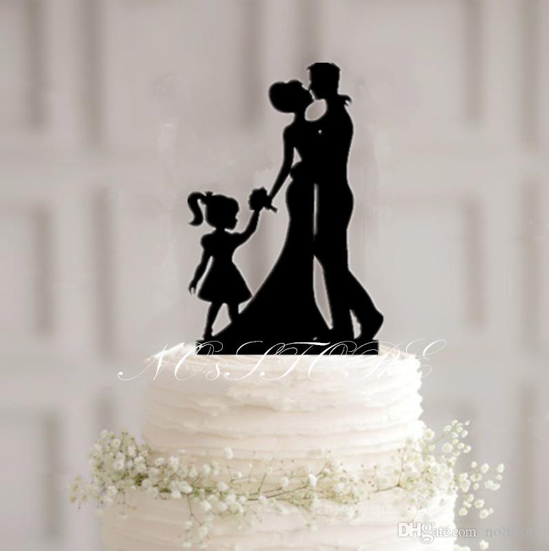 2021 Family Silhouette Kissing Bride And Groom And Child Wedding Cake ...