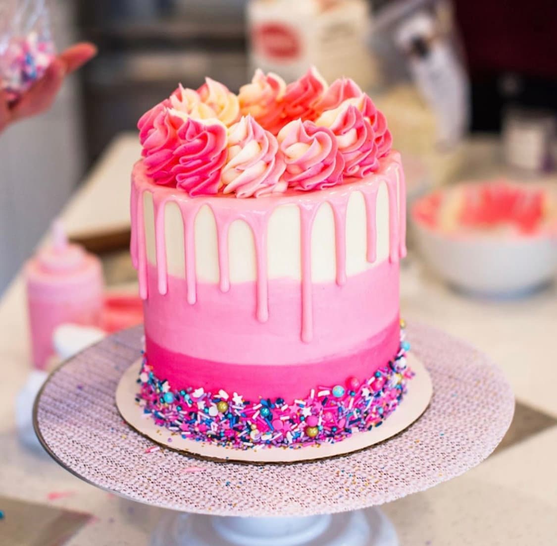 4"  Pink Ombre Drip Cake Decorating Class 201