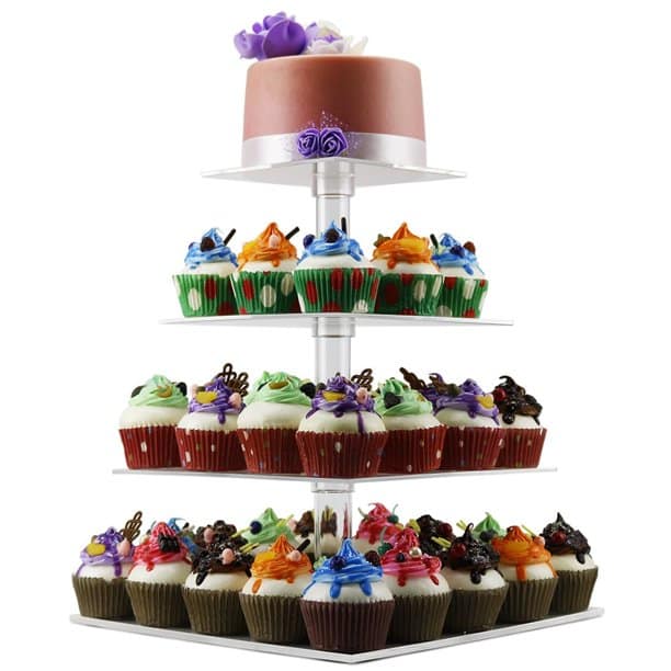 4 Tier Cupcake Holder Stand,Square Clear Acrylic Cupcake Display Riser ...
