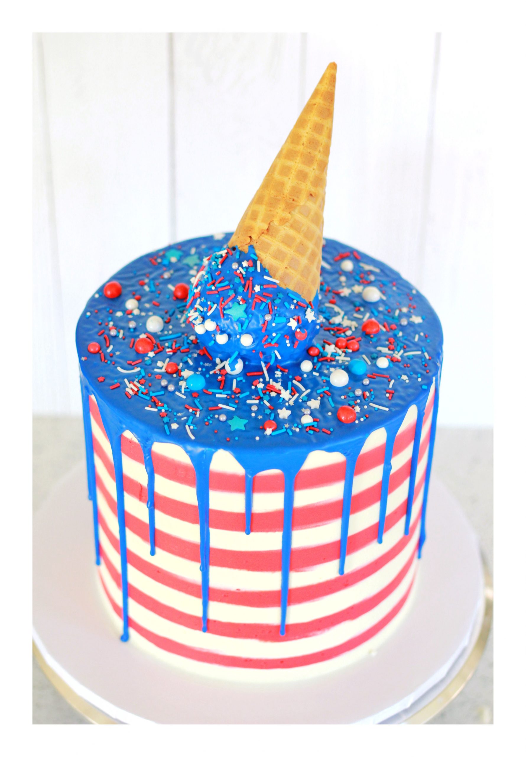 4th of July cake, melted ice cream cake, striped buttercream