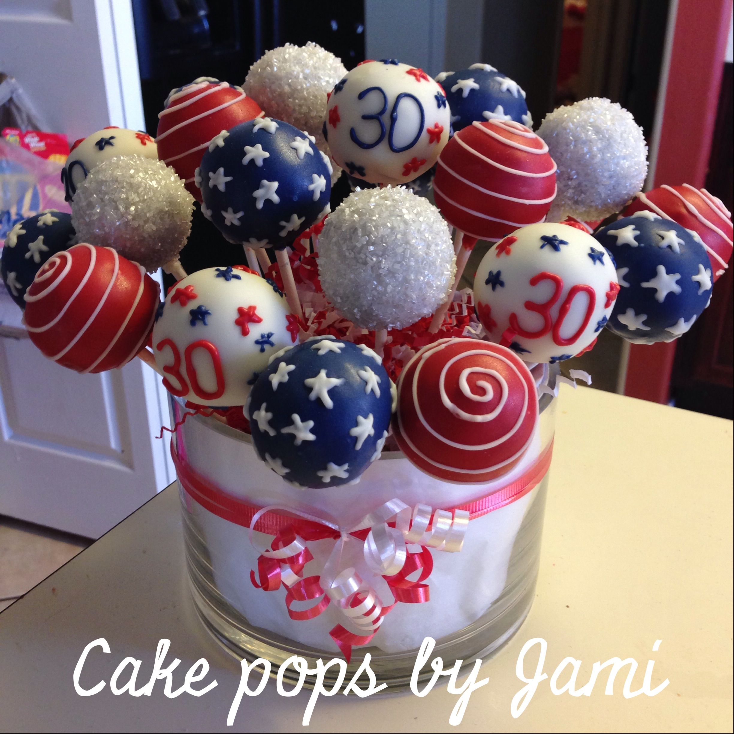 4th of July themed cake pops. Also for a 30th birthday ...