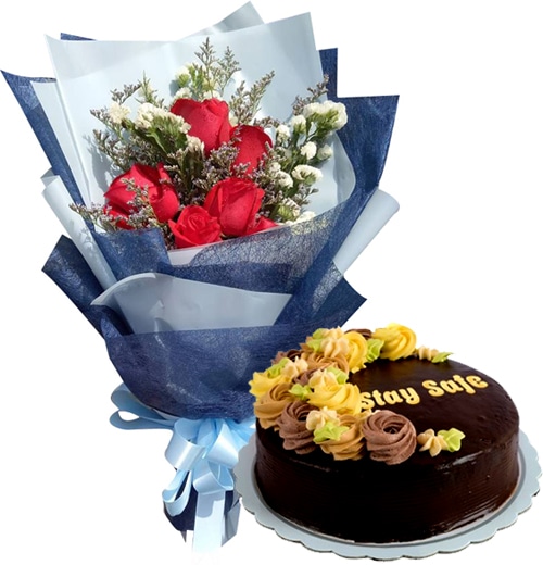 6 Red Roses with Chocolate Message Cake By Max