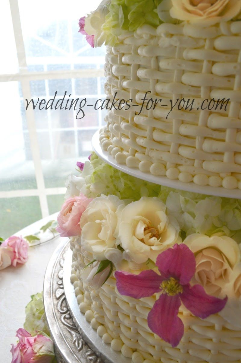 A Nantucket basketweave Wedding Cake With Fresh Flowers ...