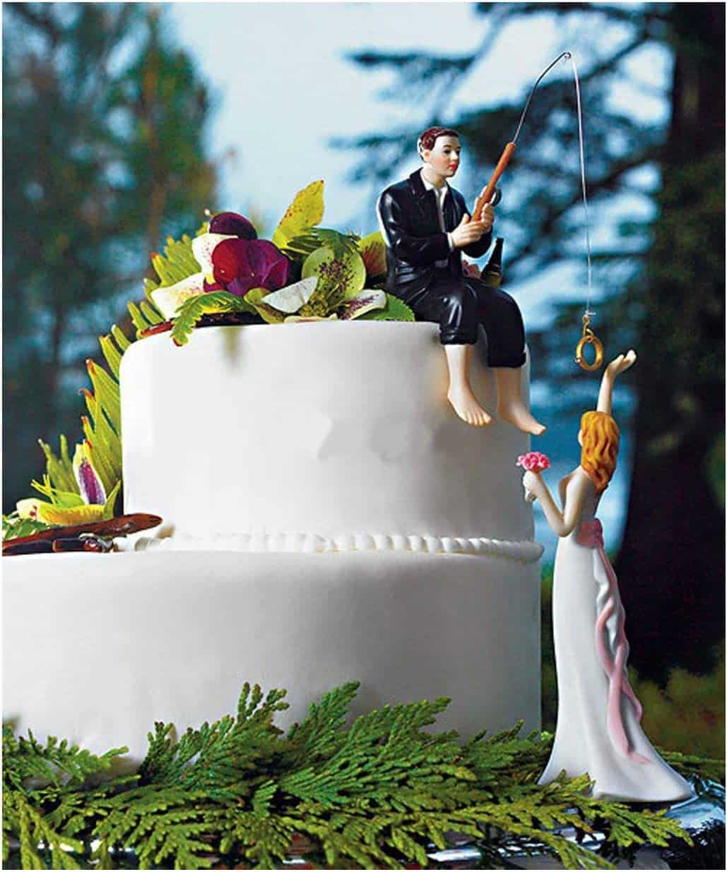 Amazon.com: Funny Wedding Cake Toppers Fishing Groom and Bride Couple ...