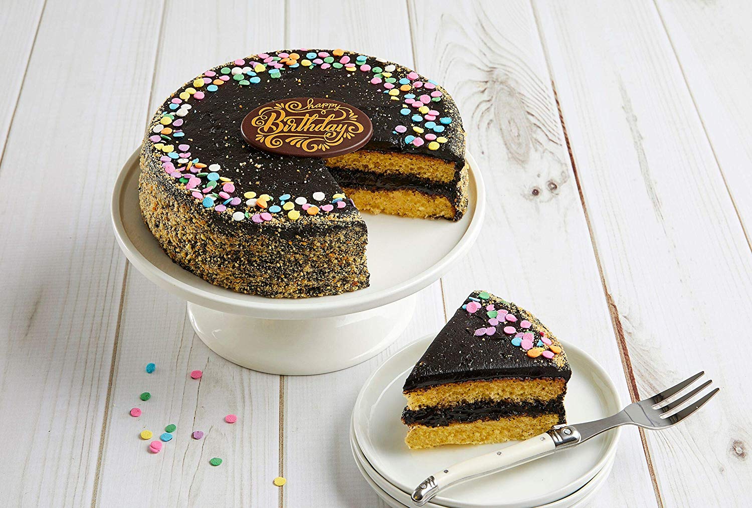 Bake Me A Wish Golden Fudge Celebration Cake w/ Confetti ...