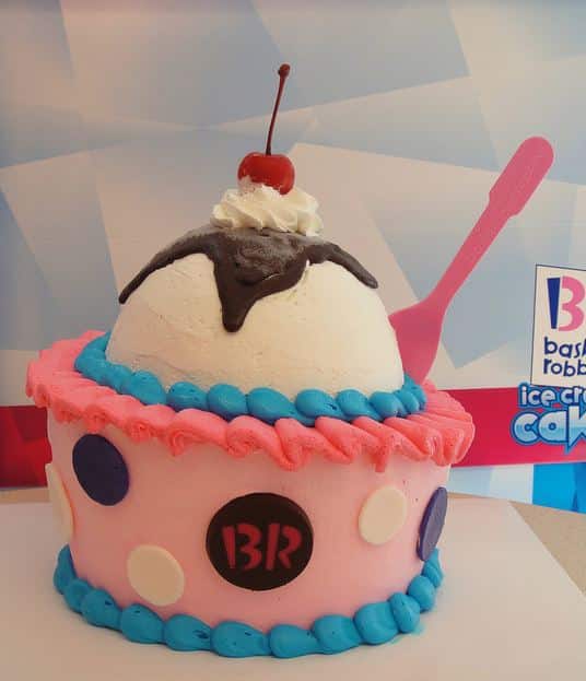 Baskin Robbins pink ice cream birthday cake with vanilla and cherry and ...