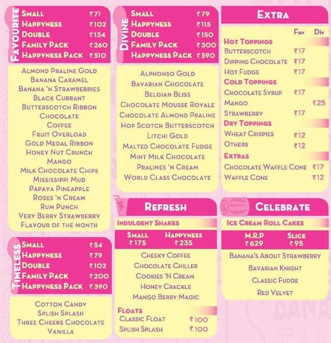Baskin Robbins Price List
