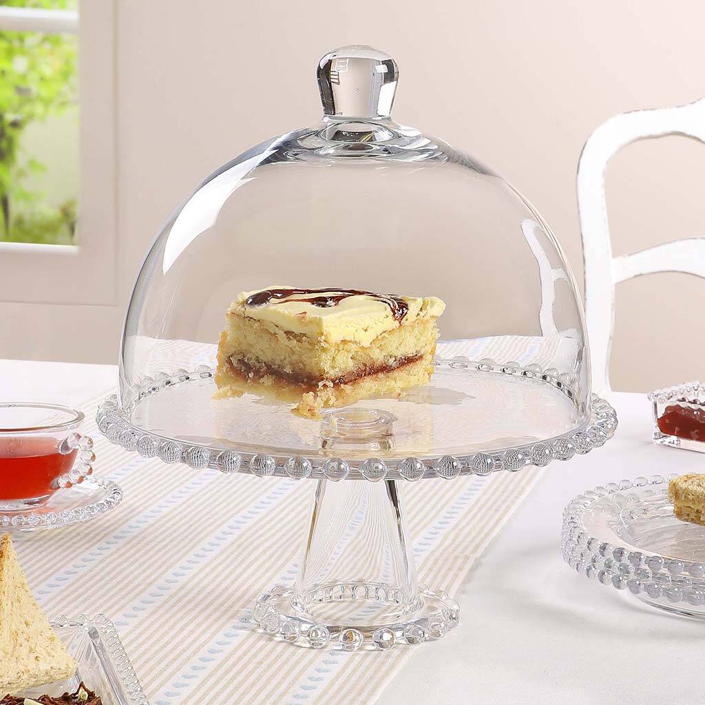 Bella Perle Glass Cake Stand With Dome Lid By Dibor ...