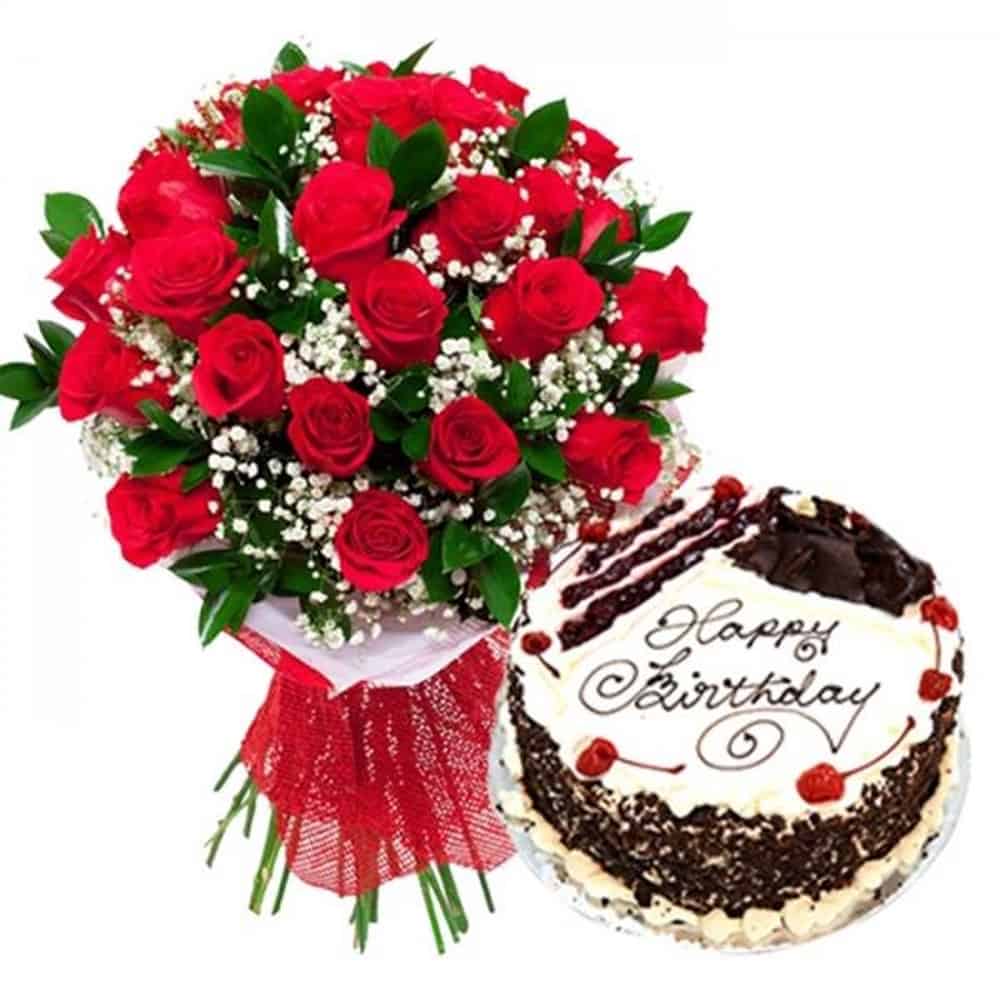 Birthday Cakes with roses and gypsopila flowers buy Online at Gift ...