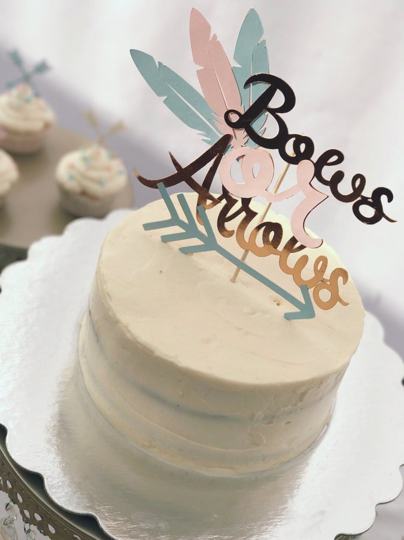 Bows or Arrows Boho gender reveal cake topper