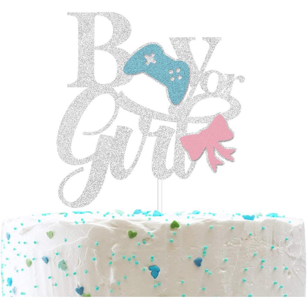 Boy or Girl Silver Glitter Baby Shower Cake Topper Gender Reveal ...