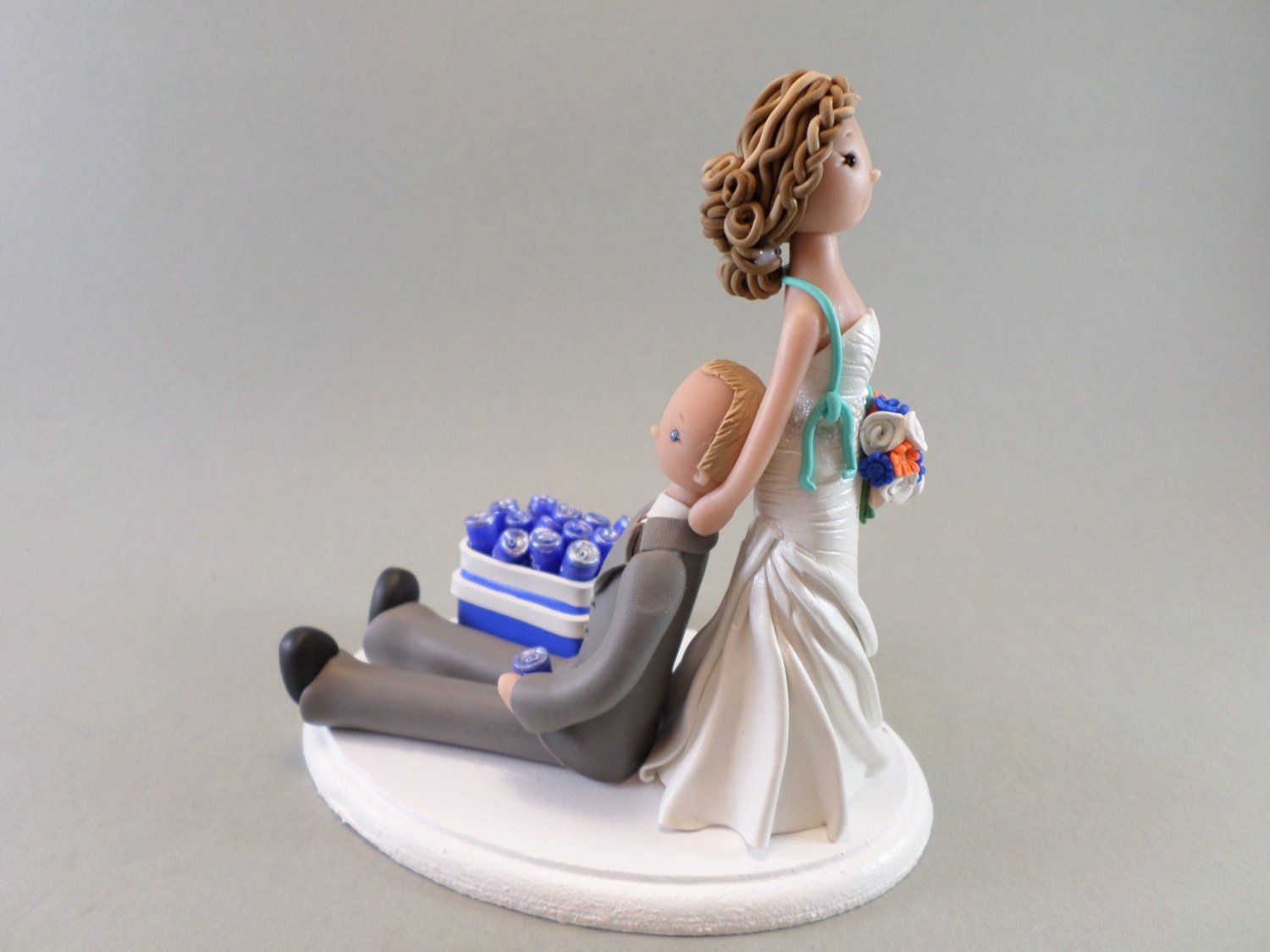 Bride Dragging Groom Custom Wedding Cake Topper