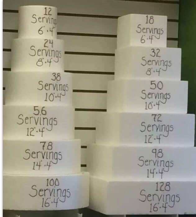 Cake Price liste and sizing chart