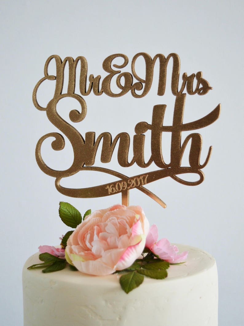 Cake topper wedding Mr and Mrs cake topper gold Mr and Mrs ...