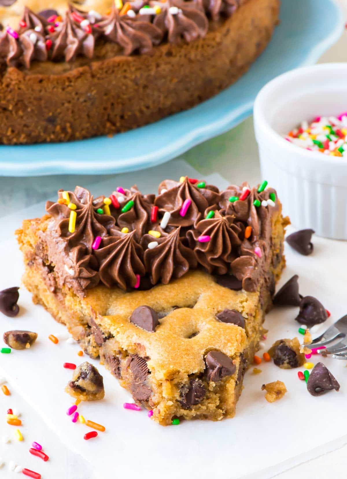 Chocolate Chip Cookie Cake Recipe with Chocolate Fudge Frosting