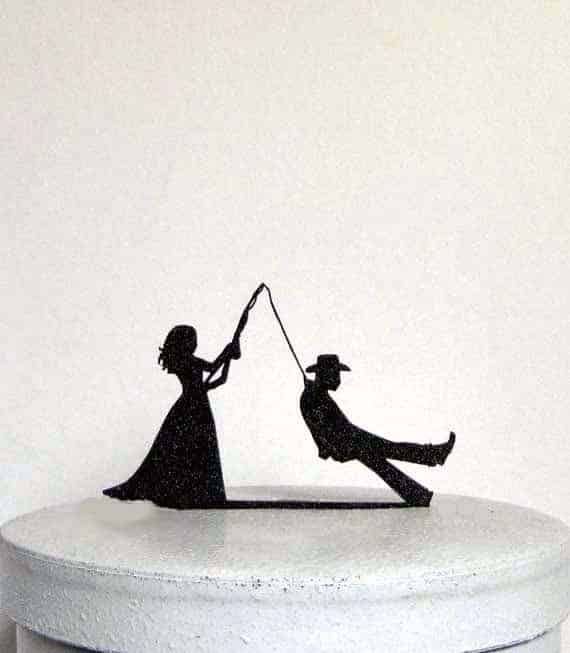 Funny and Unique Wedding Cake Topper Bride fishing Groom