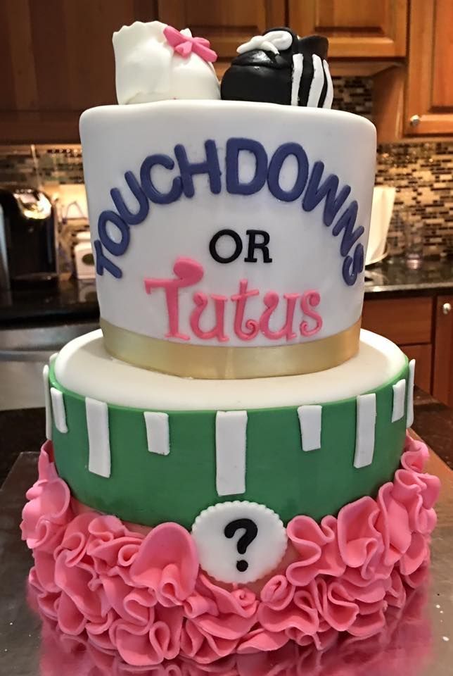 Gender Reveal Cake, Football Tutus by Decorated Dreams