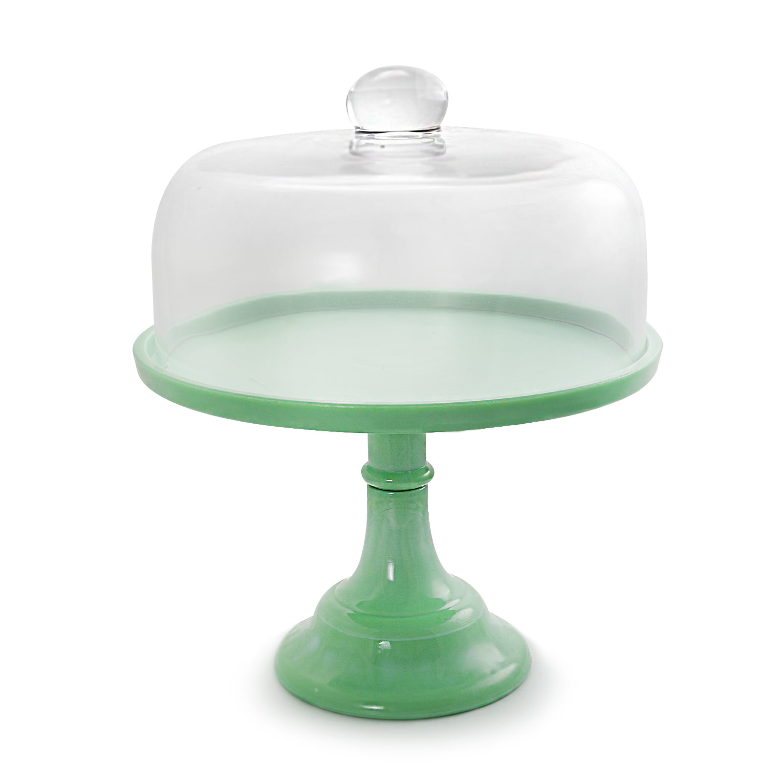 Gibson 10 in Round Glass Cake Stand , Green