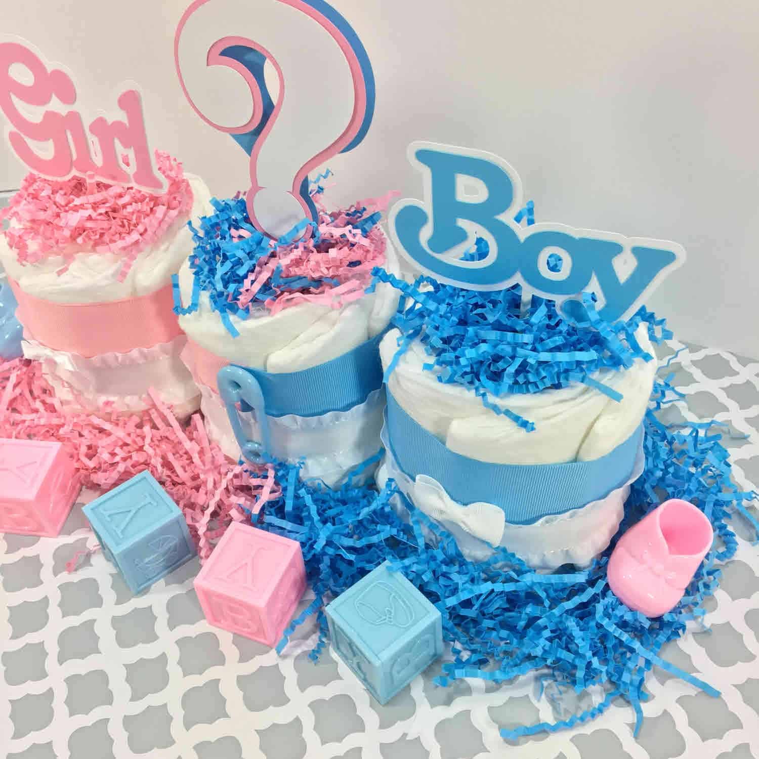 Girl or Boy Gender Reveal Baby Shower Diaper Cake Centerpiece ...
