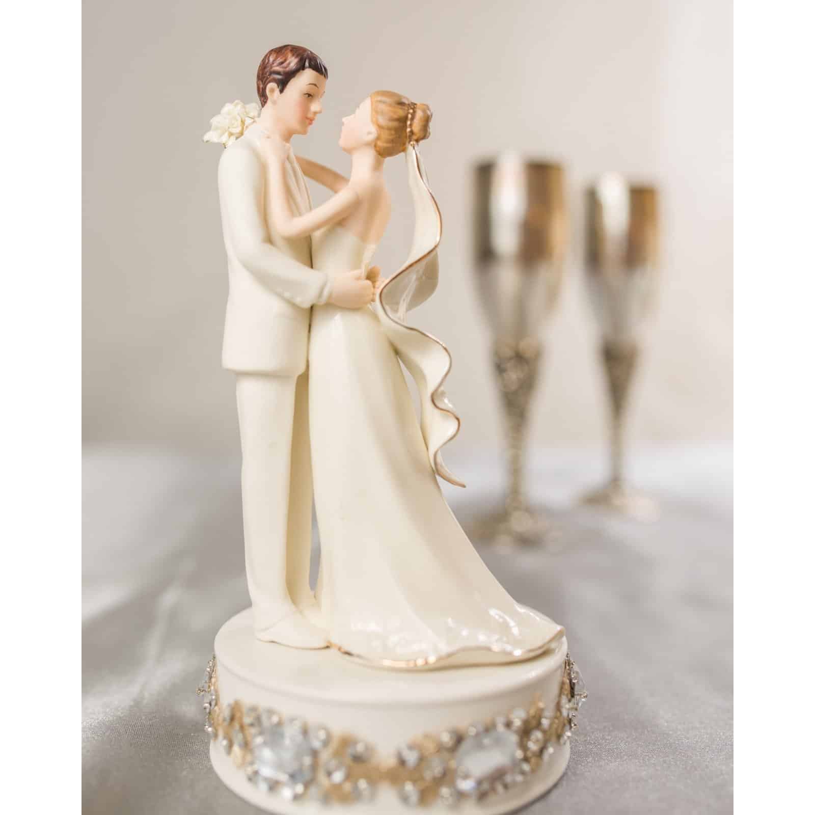 Glam Off White Porcelain Bride and Groom Wedding Cake Topper