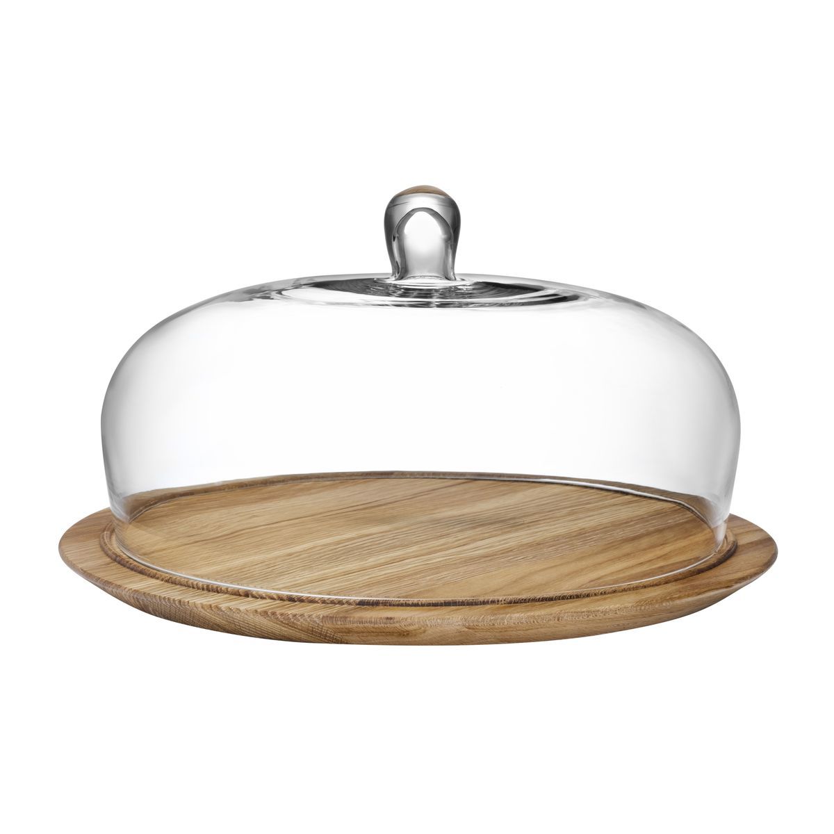 Glass Cake Dome 340mm with Wooden Base, Nude