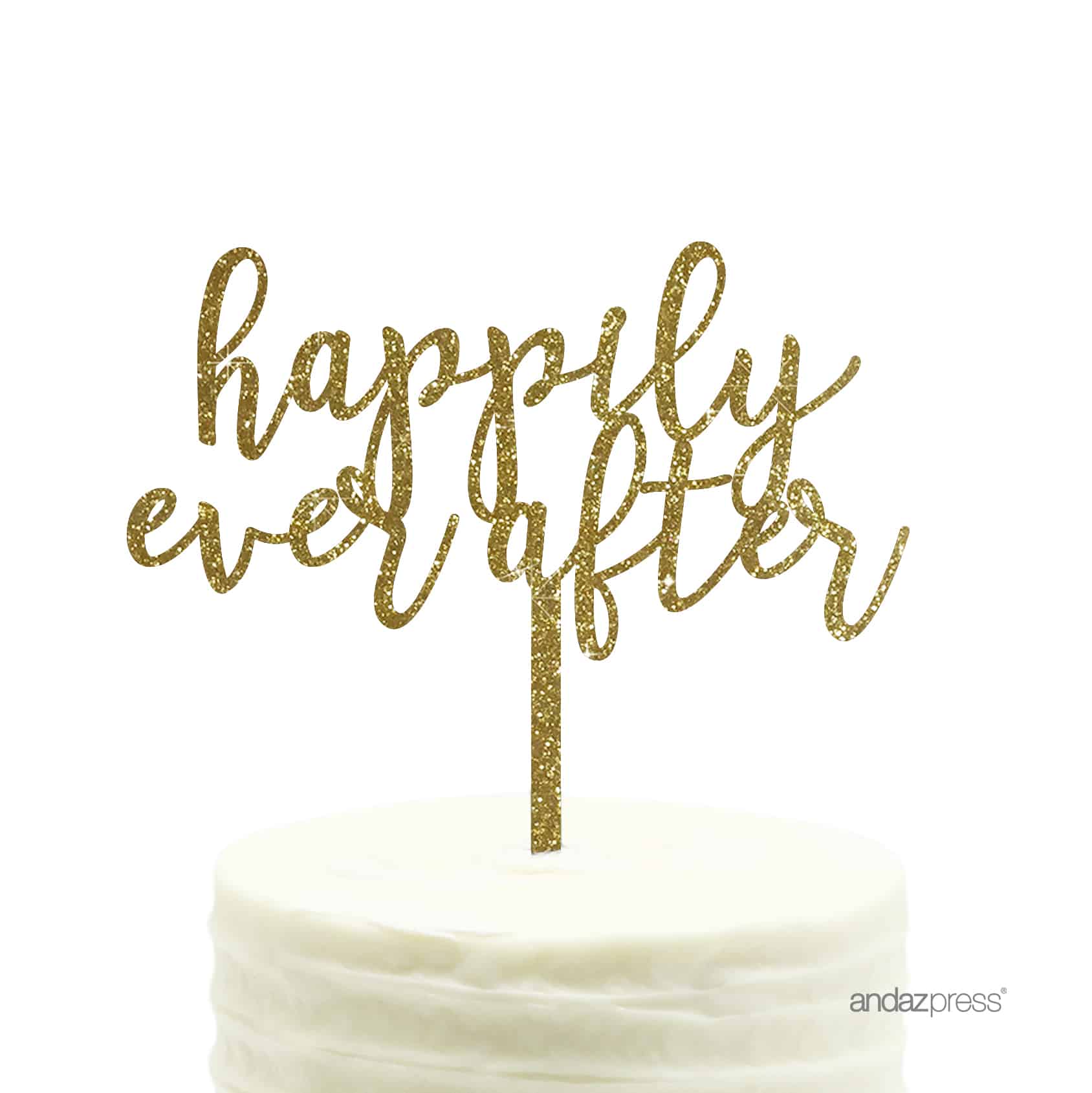 Gold Glitter Happily Ever After Acrylic Wedding Cake Topper