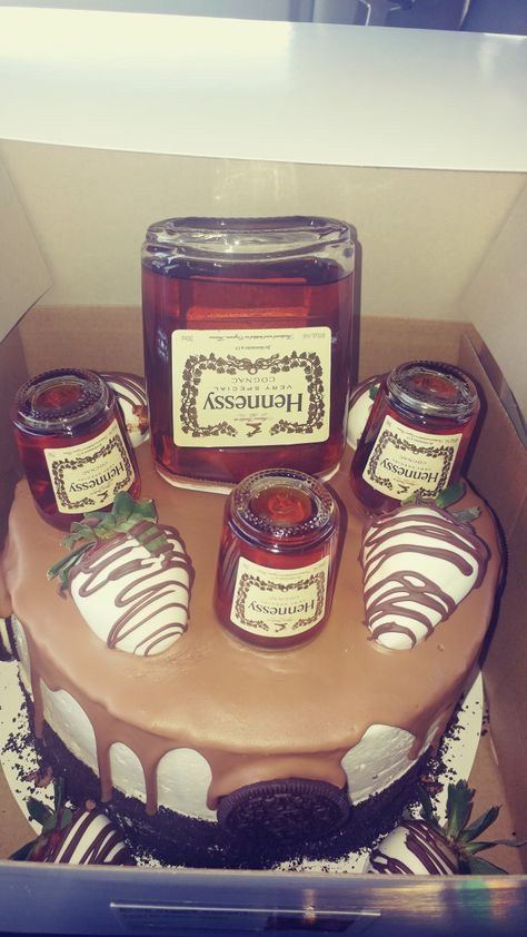 Hennessy Cake with chocolate covered strawberries &  Oreos ...