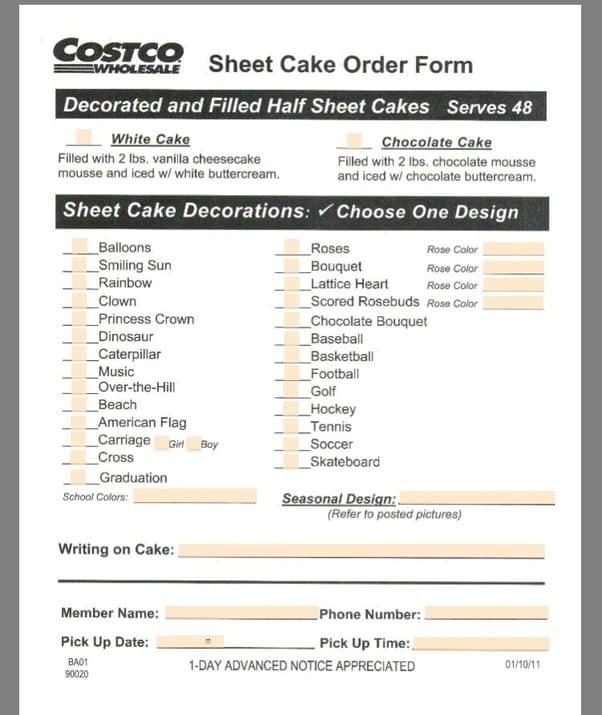 How to order a cake from Costco