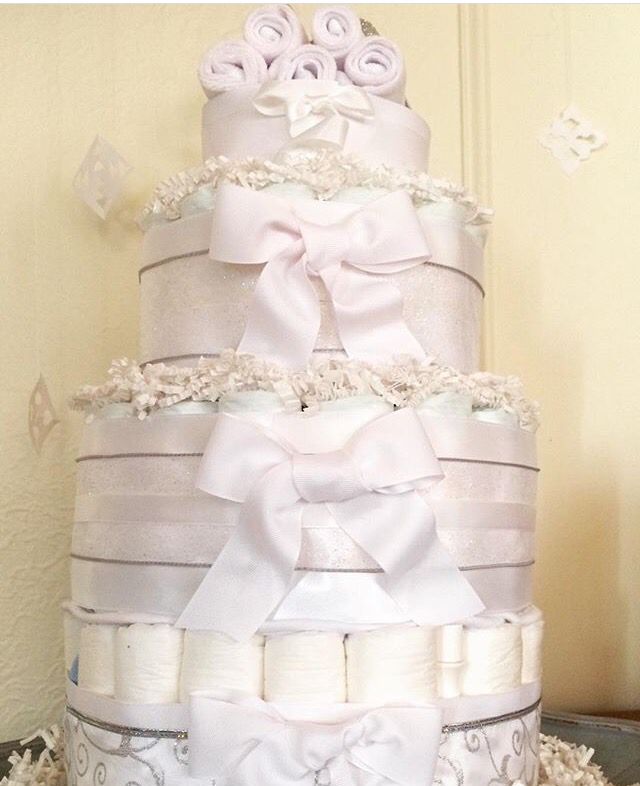 Large all white " full term"  diaper cake perfect for a ...