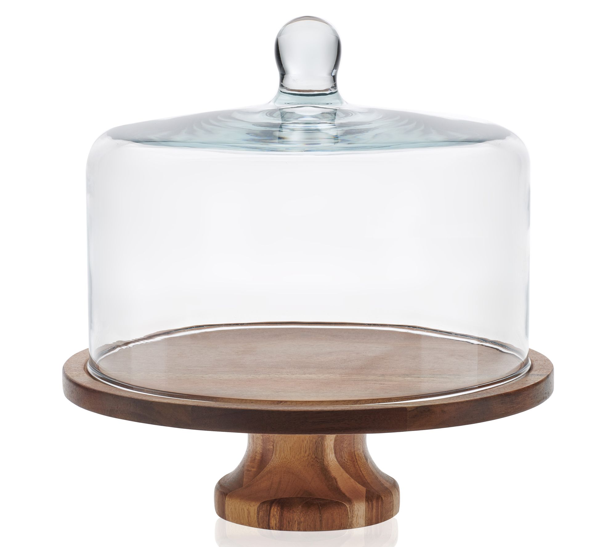 Libbey Acacia Wood Footed Cake Stand with GlassDome