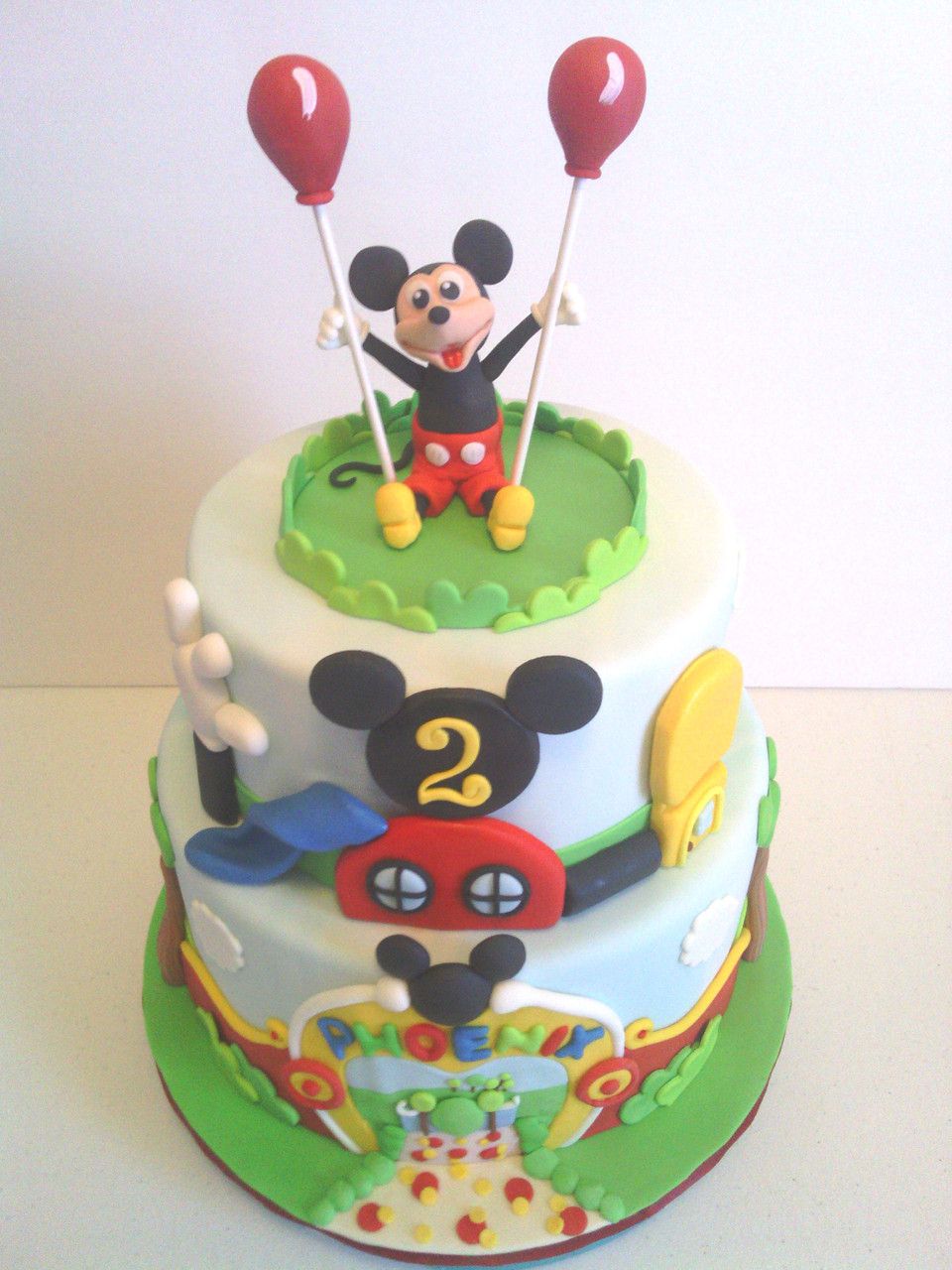 Mickey mouse club house cake with mickey cake topper and balloons.Kids ...