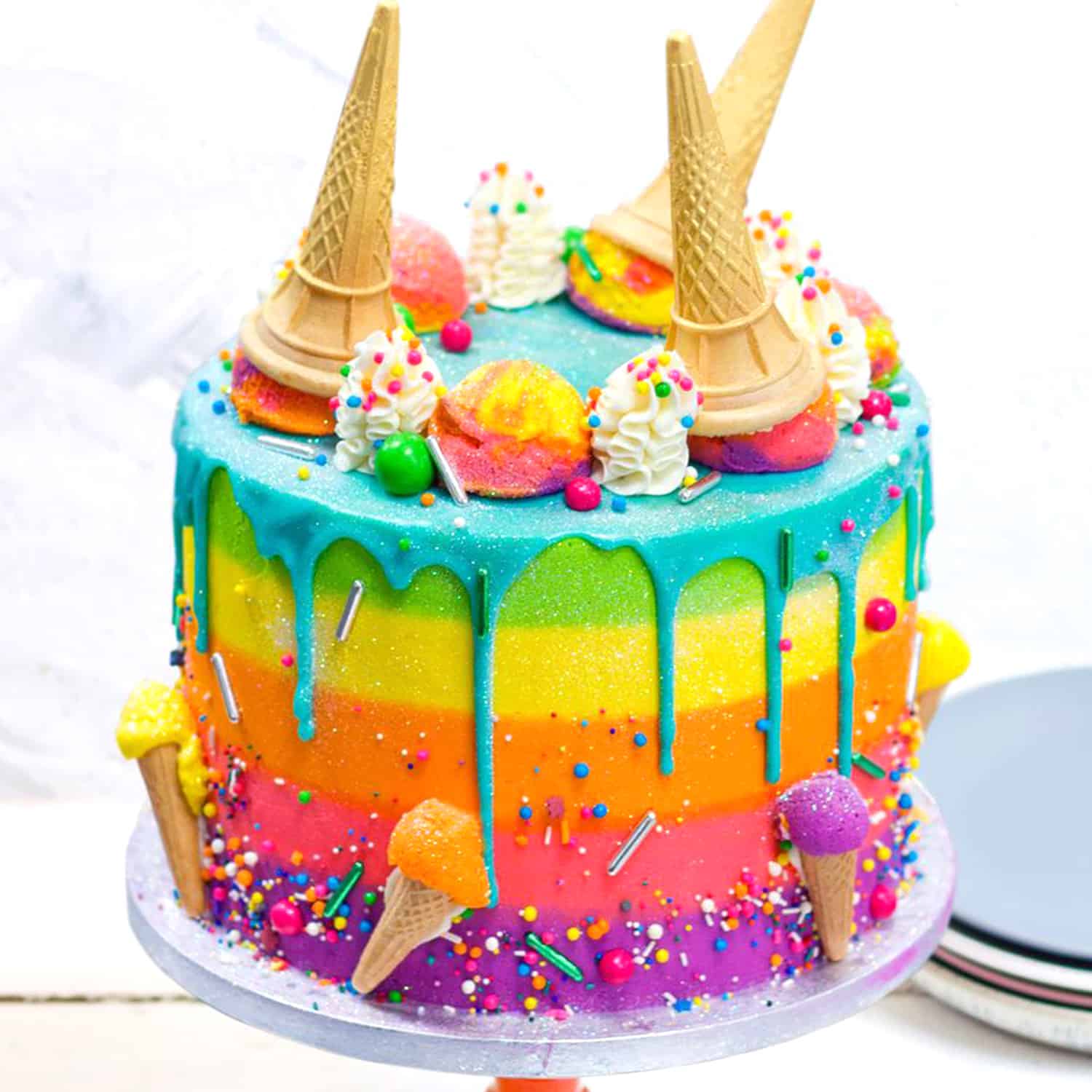 Online Ice Cream Cones Vanilla Rainbow Cake Gift Delivery in UAE ...
