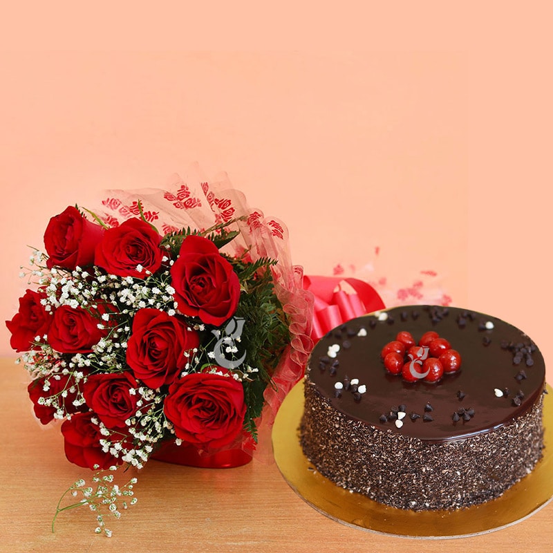 Order Red Roses and Truffle Cake Combo Combo Gift Online at Rs.1049 ...