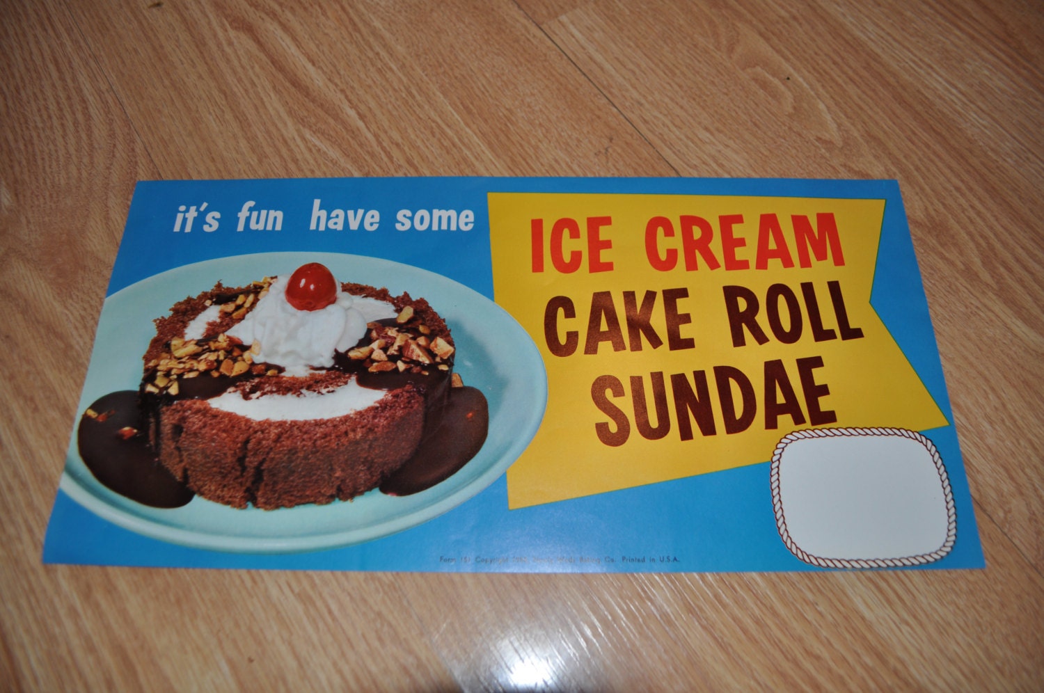 Original 1955 Ice Cream Cake Sundae Roll Sign Newlywed