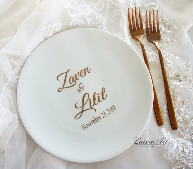 Personalized Cake Plate and Forks Set Dessert Fork Set Wedding