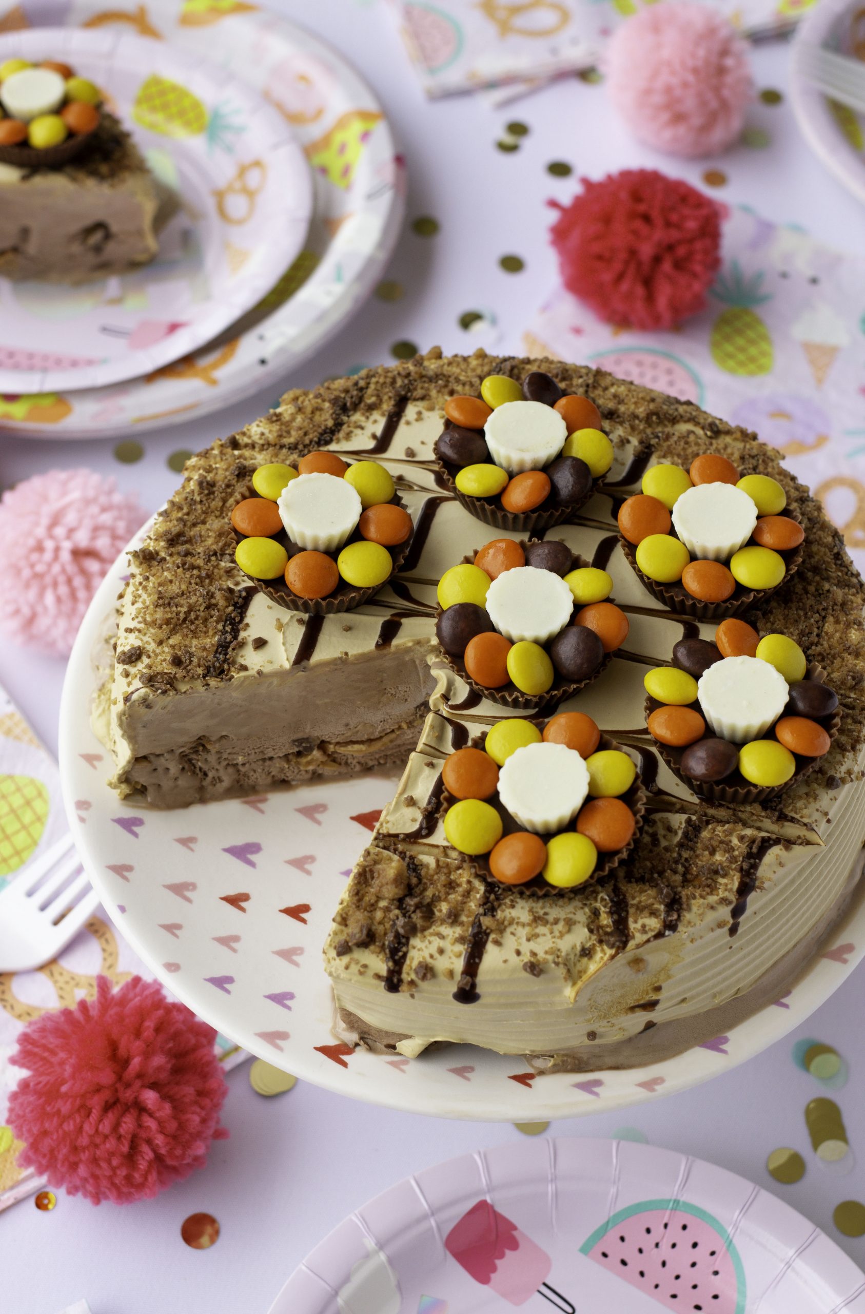 Reeses Peanut Butter Ice Cream Cake with Flowers
