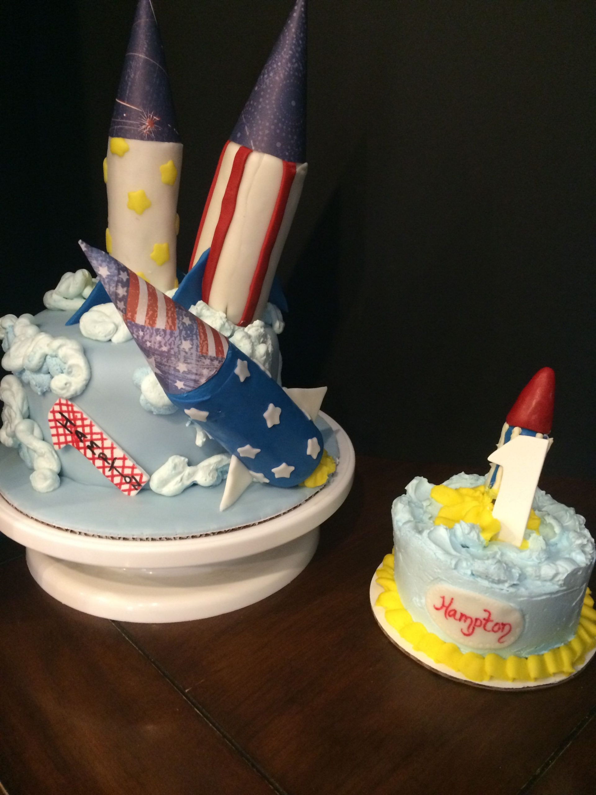 Rocket ship cake for 1st Birthday w/ Smash cake. # ...