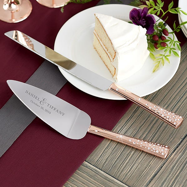 Rose Gold Engraved Cake Knife &  Server Set