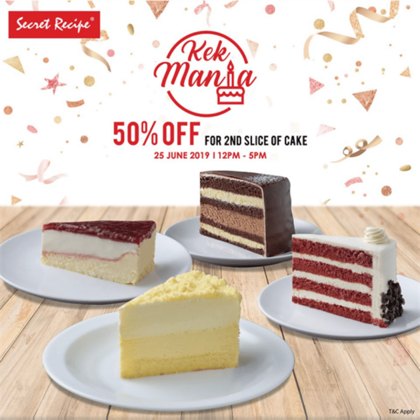 Secret Recipe: 50% Discount On Your 2nd Slice Of Cake (One Day Only)