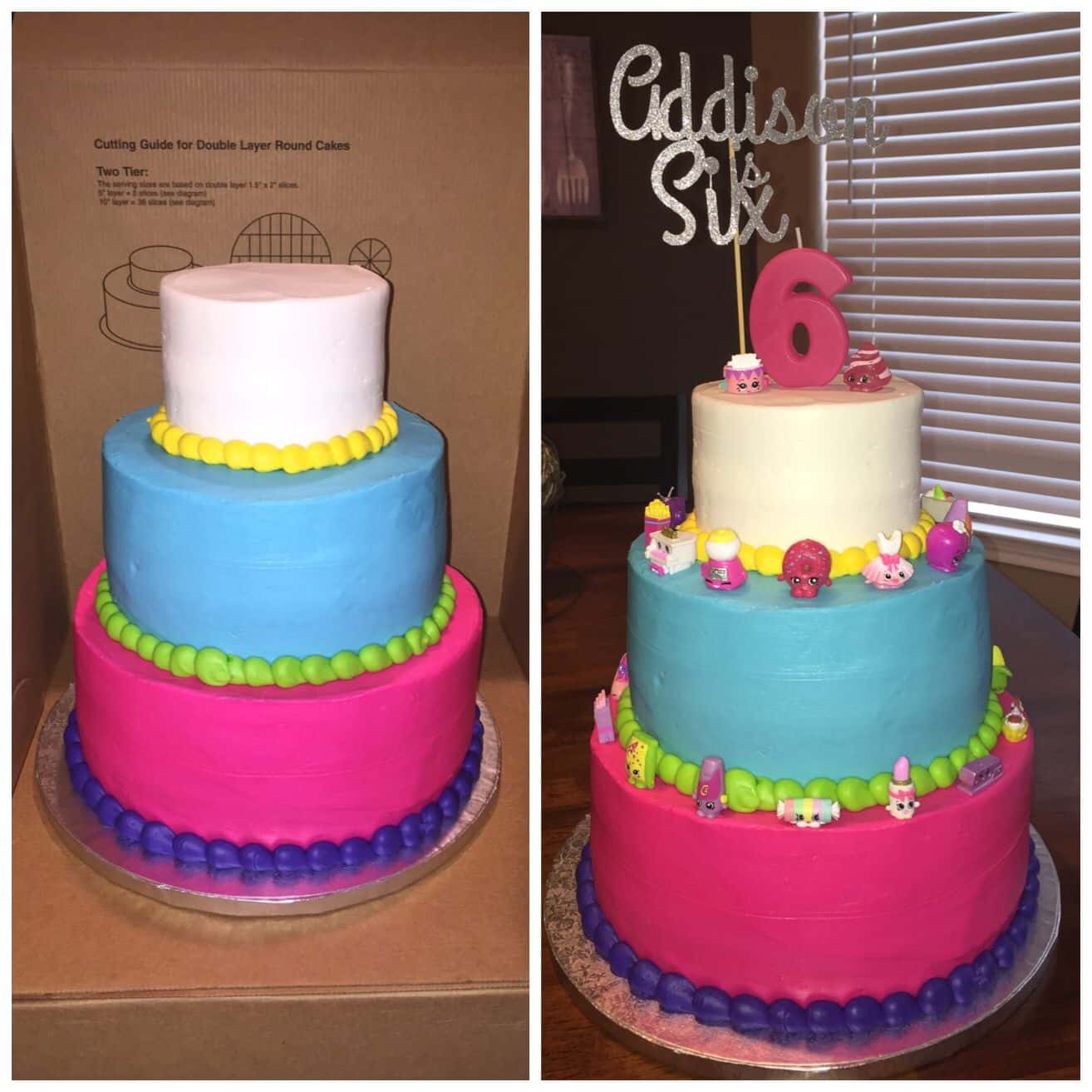Shopkins Cake. Ordered 3 tiered cake from Sam