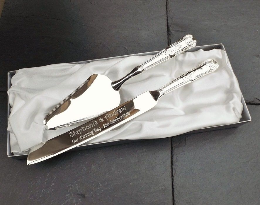 Silver Plated Cake Knife and Server Set Personalised ...