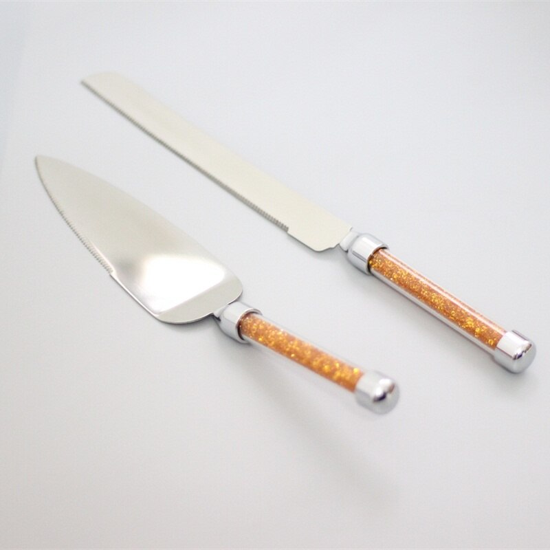 stainless steel 18/8 wedding cake knife and server set with gold handle ...
