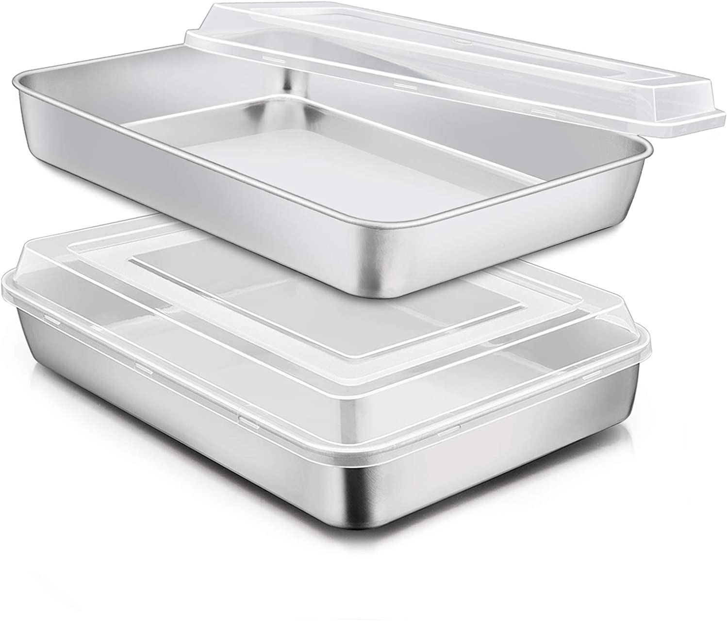 Stainless Steel Baking Pan with Lid, 12 x 9¾ x 2 Inch Rectangle Sheet ...