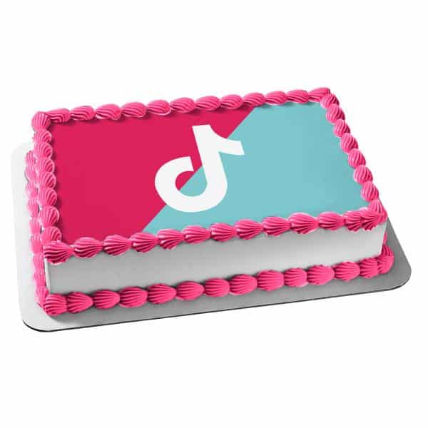 TikTok Logo Teal Pink Edible Cake Topper Image ABPID50775