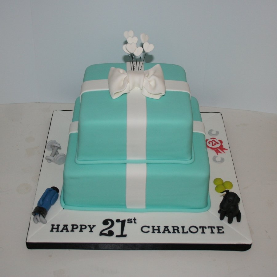 Two tier Tiffany box cake with interests