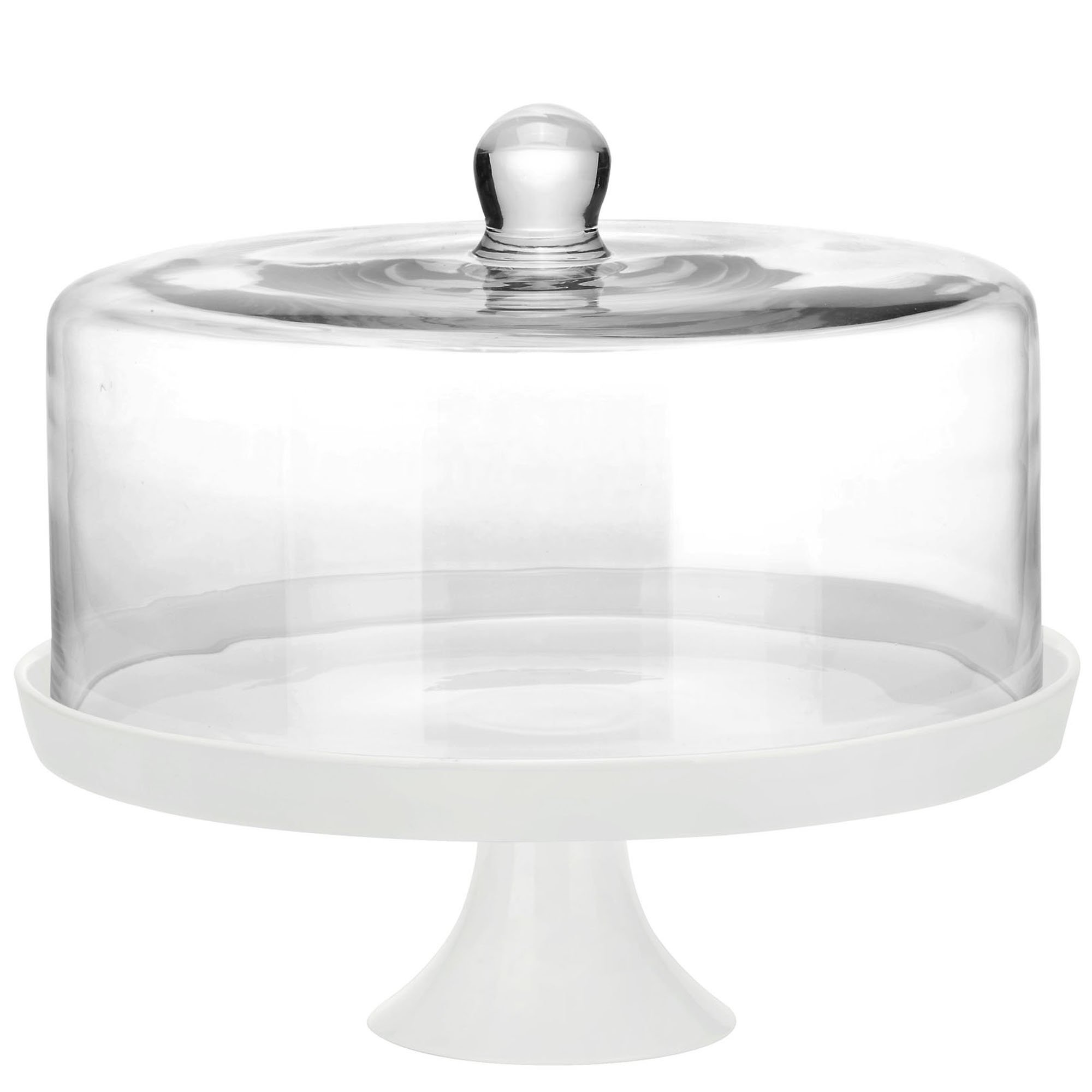 VonShef 30cm Cake Cupcake White Ceramic Display Stand with Glass Dome ...