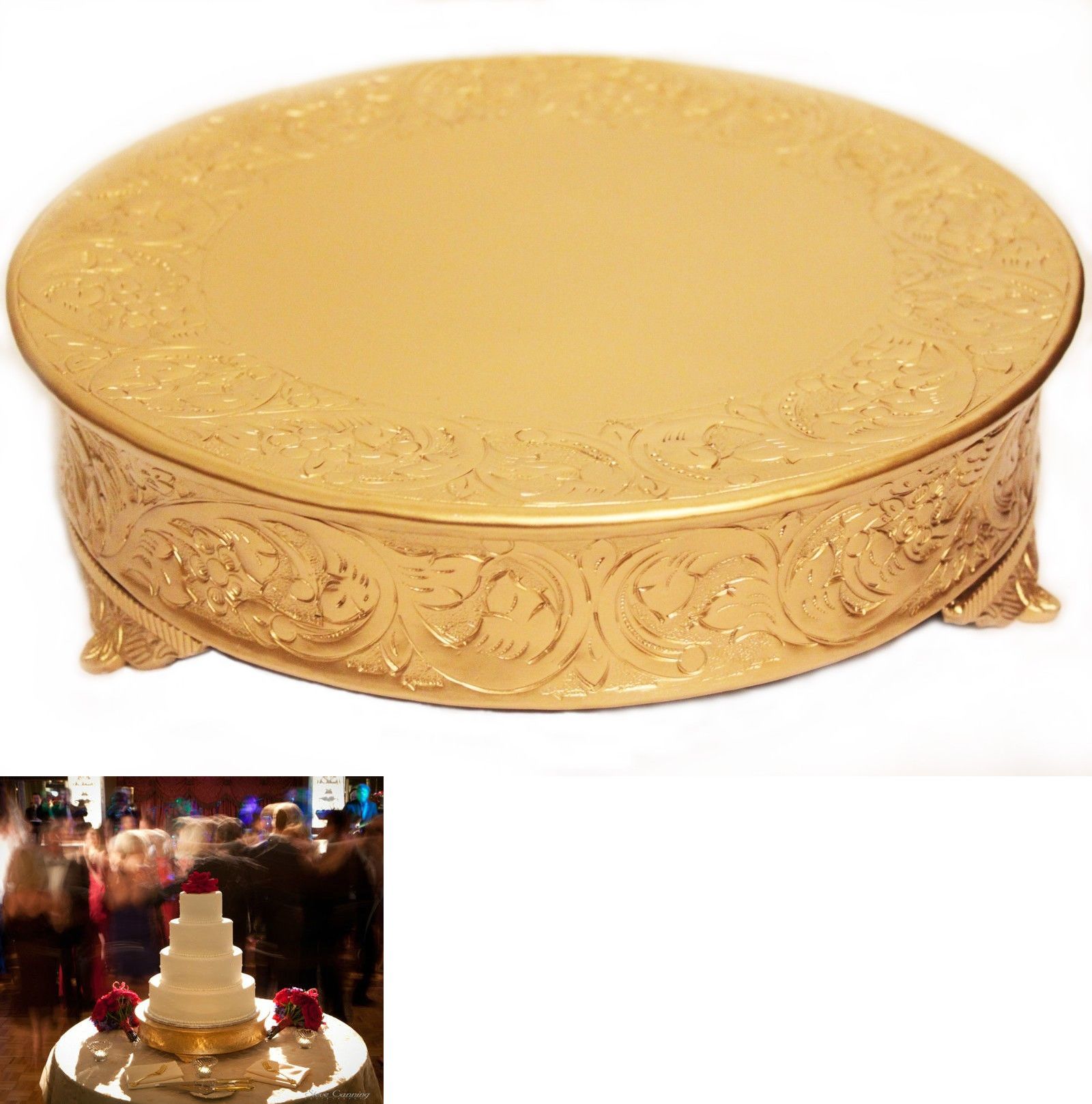 Wedding Cake Stands and Plates 102424: Grand Wedding Matte Gold Round ...