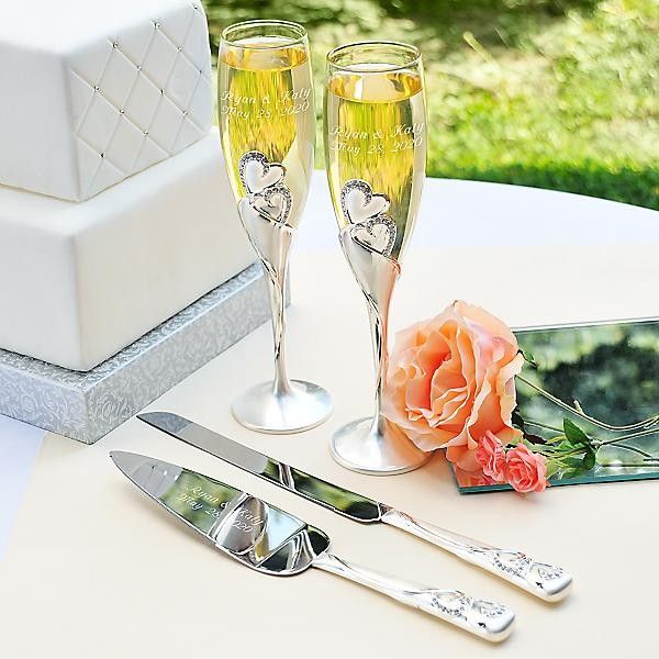 Wedding Champagne Flutes And Cake Server Sets